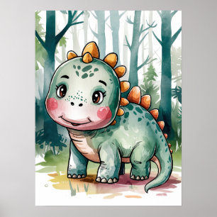Bedårande Babydinosaurie - Söt Forntida Djungel Poster