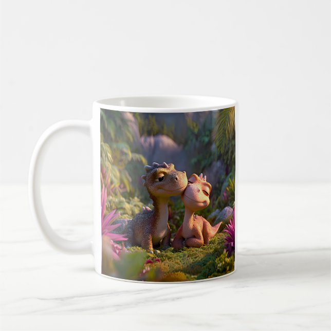 Bedårande Babydinosauriepar Kaffemugg (Vänster)