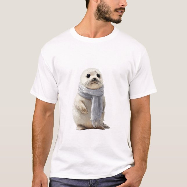 Bedårande babysäl i en mysig halsduk t shirt (Framsida)