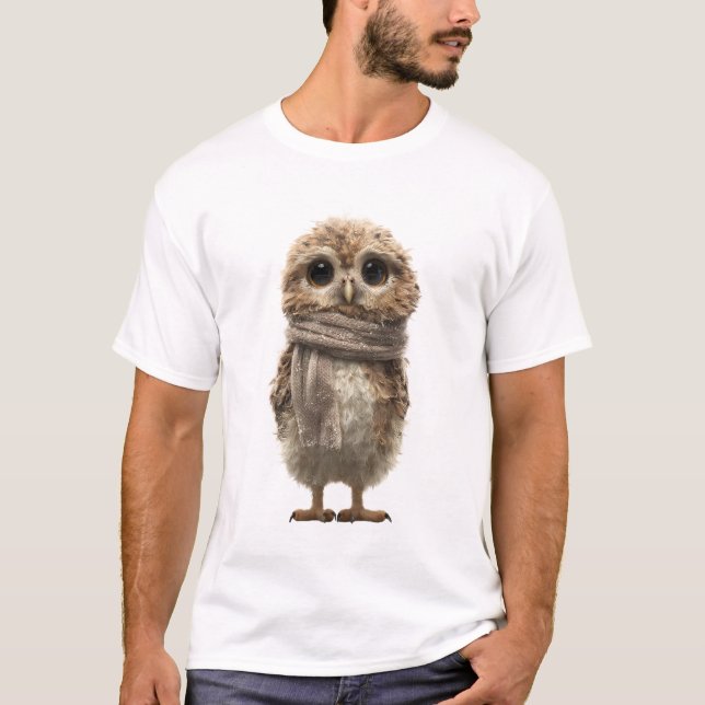 Bedårande babyuggla i mysig vinterhalsduk t shirt (Framsida)