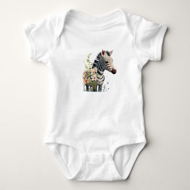 Bedårande babyzebra med blommor t shirt (Framsida)