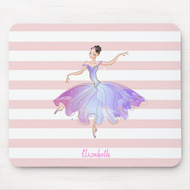 Bedårande ballerina rosa vita ränder musmatta (Framsidan)