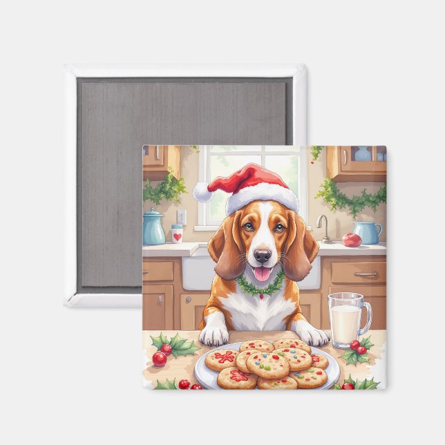Bedårande Basset Hound som smyger sig till julgodi Magnet (Front/Back)