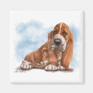 Bedårande Basset Hound Valp Tecknad Film Magnet