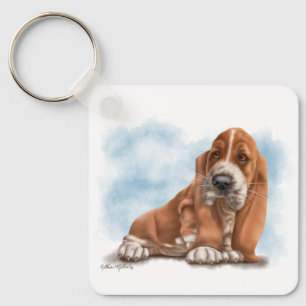 Bedårande Basset Hound Valp Tecknad Film Nyckelring