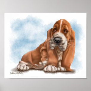 Bedårande Basset Hound Valp Tecknad Poster