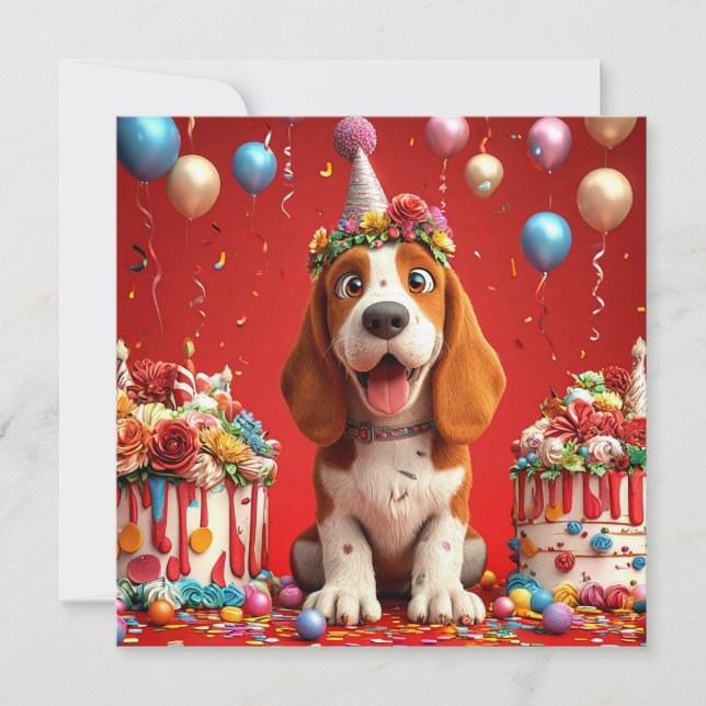 Bedårande Beagle Hund Firar Födelsedag Inbjudningar (Framsida)