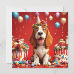 Bedårande Beagle Hund Firar Födelsedag Inbjudningar
