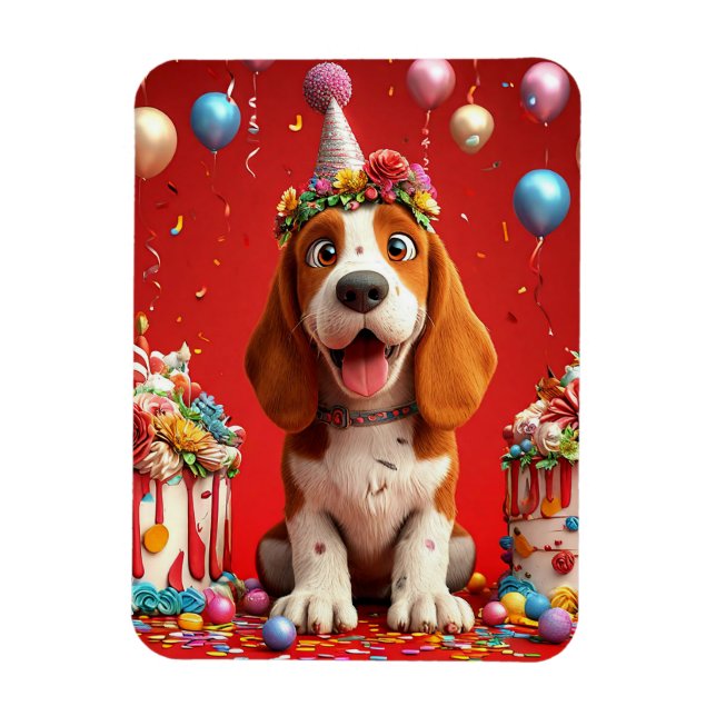 Bedårande Beagle Hund Firar Födelsedag Magnet (Vertikal)