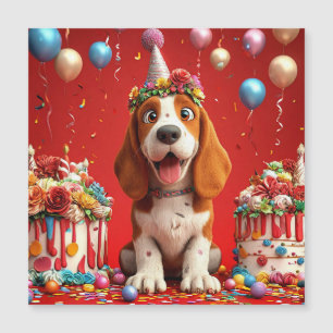 Bedårande Beagle Hund Firar Födelsedag Magnetisk Inbjudningskort