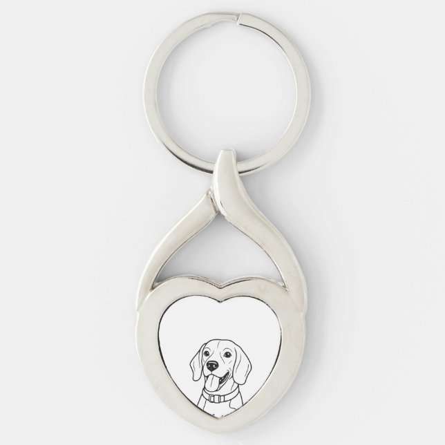 Bedårande Beagle Twisted Heart Silverfärgad Nyckelring (Framsidan)
