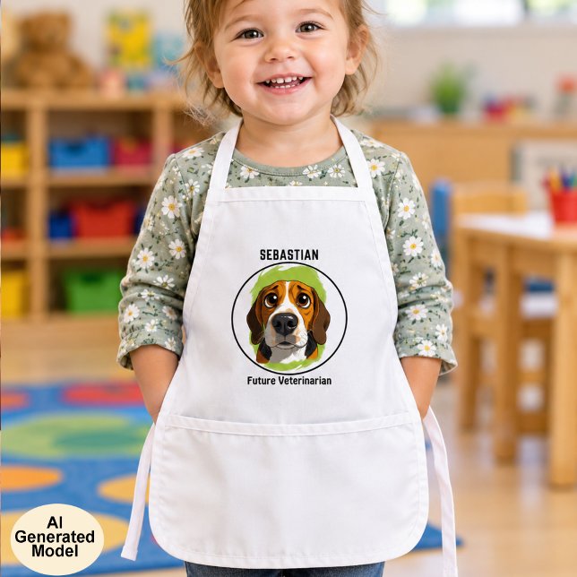 Bedårande Beagle Utbytbar Konstmall Barnförkläde (AI generated child wearing a replaceable image and template text apron. )