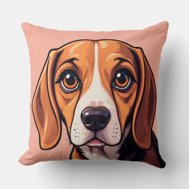 Bedårande Beagleporträtt 🐾💛 Mysig Söt Husdjursde Kudde (Framsida)