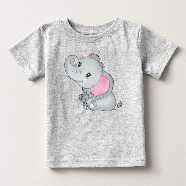 Bedårande Bebis Rosa Öronad Elefantbaby T Shirt (Framsida)