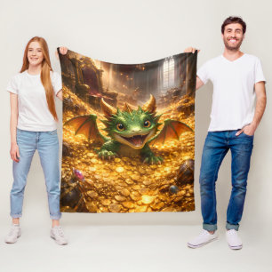 Bedårande bebisdrake och gyllene skatt ultra HD Fleecefilt