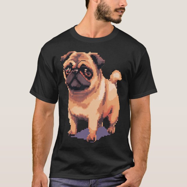 Bedårande Beige Mops - Pixel art T Shirt (Framsida)