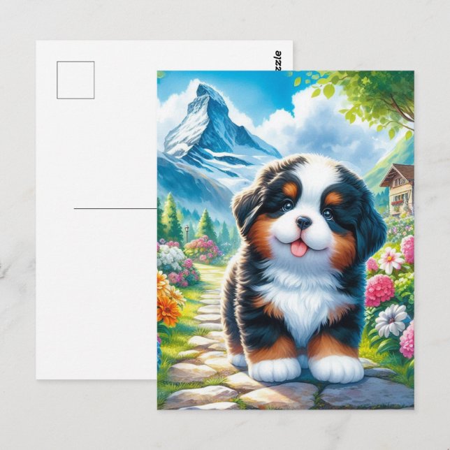 Bedårande Bernese Mountain Dog-valp Vykort (Fram/baksida)