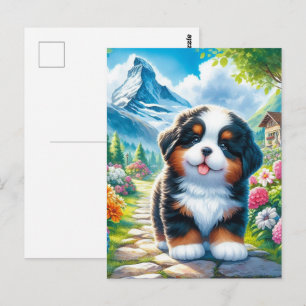 Bedårande Bernese Mountain Dog-valp Vykort