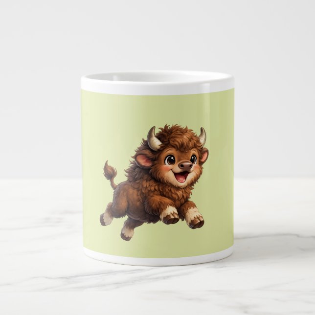 Bedårande Bison Springar Lekfullt Med En Glädjeful Jumbo Mugg (Framsidan)