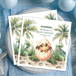 Bedårande Blå Dino Baby Shower Kläcks Snart Namn Pappersservett