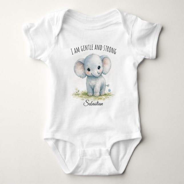 Bedårande Blå Elefant "Jag är Skönsamt och Stark" T Shirt (Framsida)
