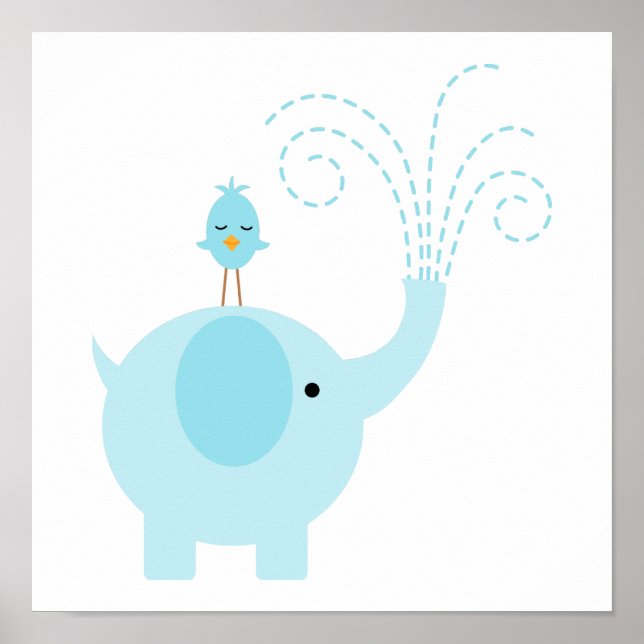 Bedårande blå elefant och fågel poster (Framsidan)