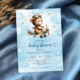 Bedårande blå flygar-teddybjörn pojke baby shower inbjudningar