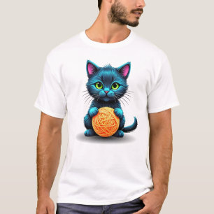 Bedårande blå katt med garnboll t shirt