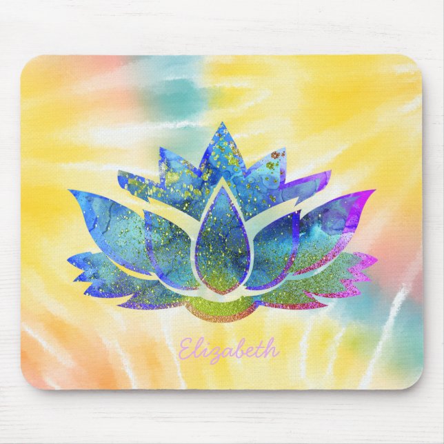 Bedårande Blå Lotus, Regnbåge Tie Dye Musmatta (Framsidan)