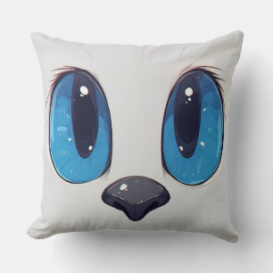 Bedårande blåögd kattansikte Sött Kawaii-kattdesig Kudde