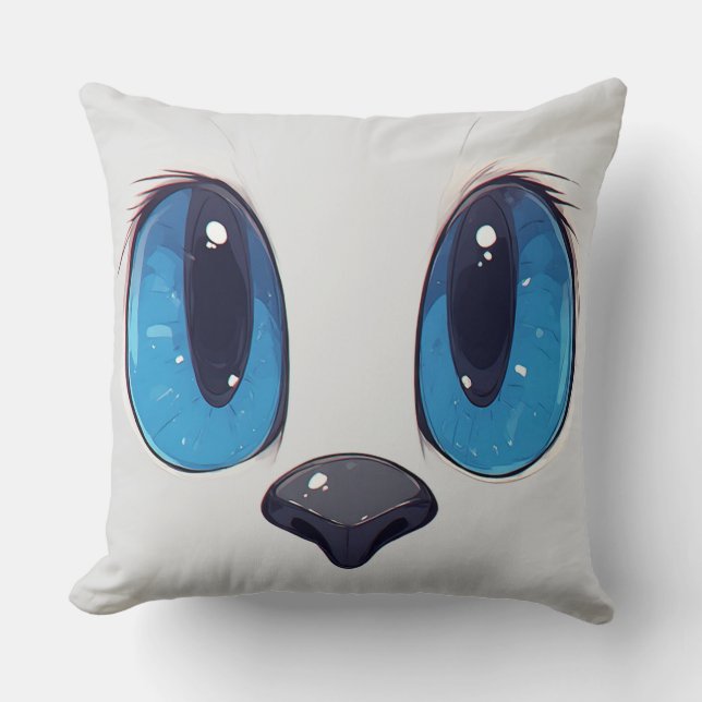 Bedårande blåögd kattansikte Sött Kawaii-kattdesig Kudde (Framsida)