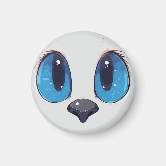 Bedårande blåögd kattansikte Sött Kawaii-kattdesig Magnet (Framsidan)
