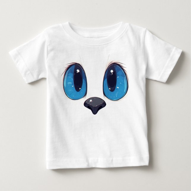 Bedårande blåögd kattansikte Sött Kawaii-kattdesig T Shirt (Framsida)