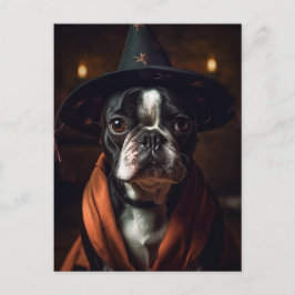 Bedårande Boston Terrier Halloween Vykort
