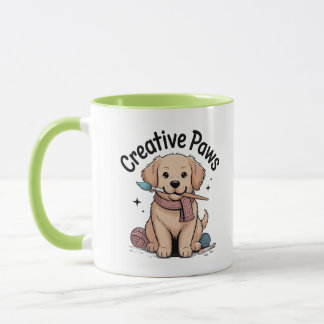 Bedårande Brun Hund Konstnär Garn Borste Kreativa Mugg
