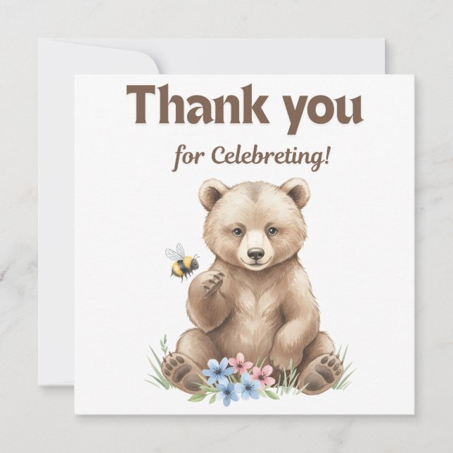 Bedårande,  brunbjörn unge  Baby Shower  Tack Kort (Framsida)