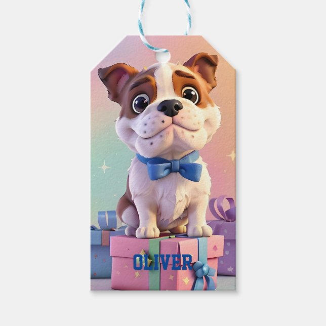 Bedårande Bulldog-Puppy Pastellfärger och presente Presentetikett (Framsidan)