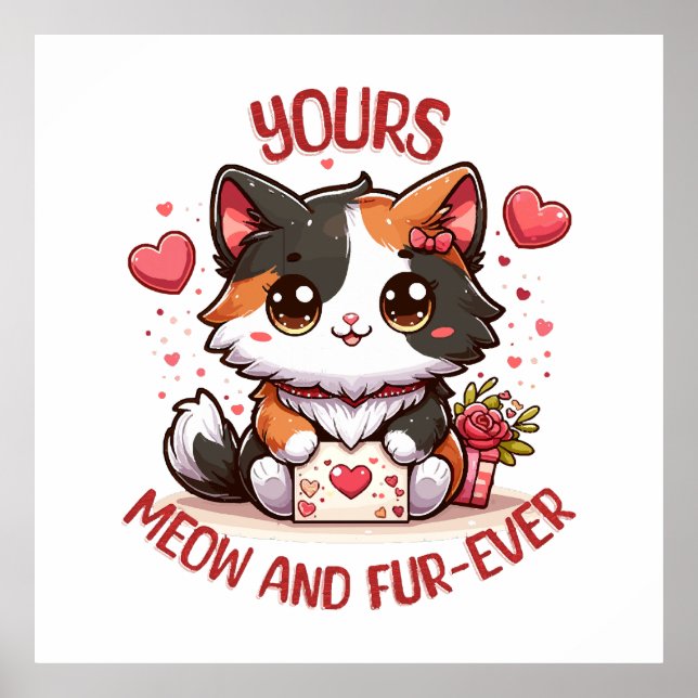Bedårande Calico Katt Alla Hjärtans Dag  Poster (Framsidan)
