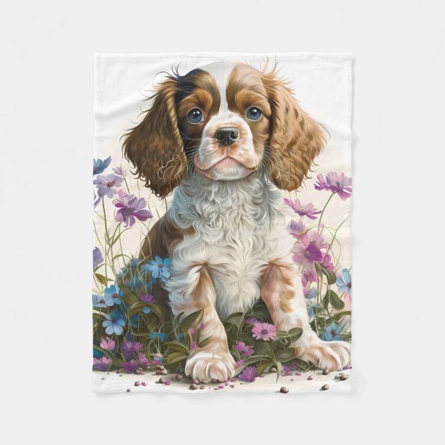 Bedårande Cavalier Spaniel Valp Fleecefilt (Framsidan)