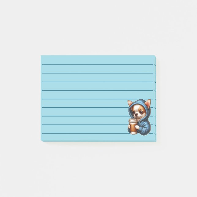 Bedårande Chihuahua dricker kaffe ur kopp Post-it Block (Framsida)