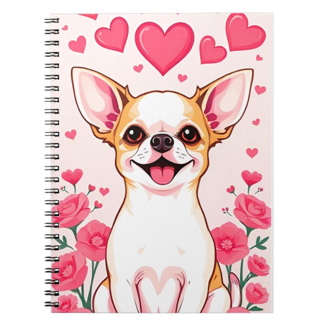 Bedårande Chihuahua med rosa hjärtan Anteckningsbok (Framsidan)