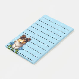 Bedårande collie-valp med blå blommor post-it block