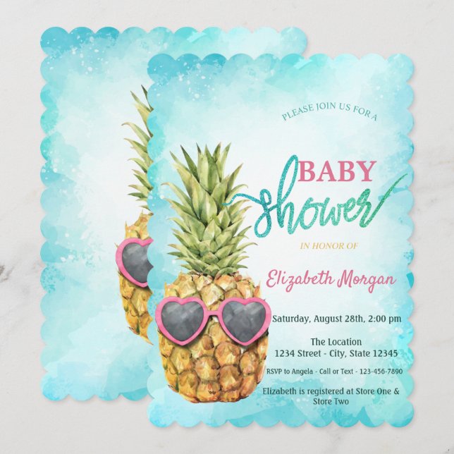 Bedårande Cool Ananas Tropisk  Barnkalas  Inbjudningar (Fram/baksida)