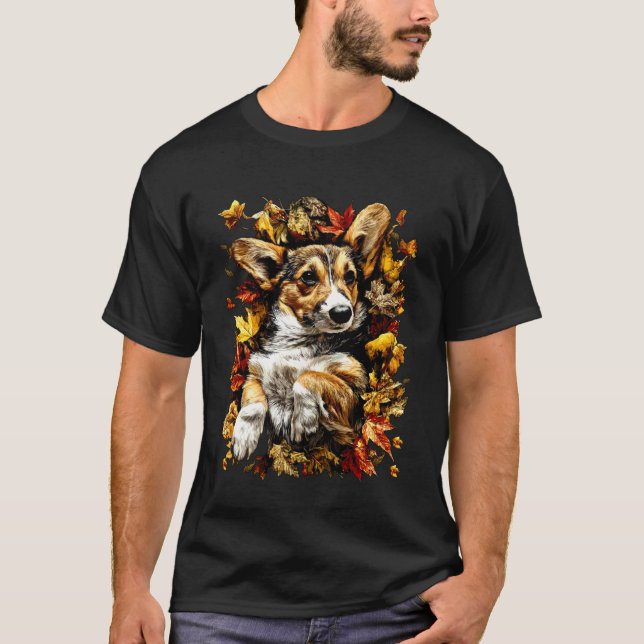 Bedårande Corgi med höstlöv Höststämning T Shirt (Framsida)