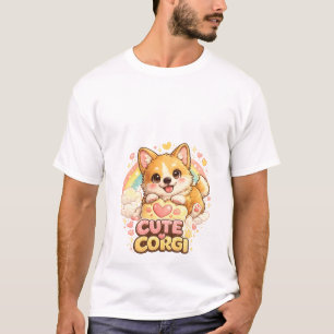 Bedårande Corgi-Valp Regnbåge T-Shirt – Söta Hund