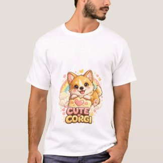 Bedårande Corgi-Valp Regnbåge T-Shirt – Söta Hund