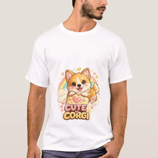 Bedårande Corgi-Valp Regnbåge T-Shirt – Söta Hund  (Framsida)