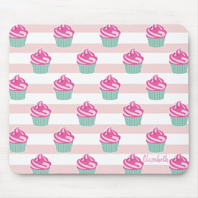 Bedårande Cupcakes, Ränder -Personlig Musmatta (Framsidan)