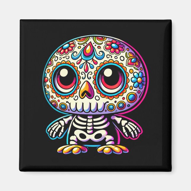 Bedårande Día De Muertos Socker Skalle Pingvin Dag Magnet (Framsidan)