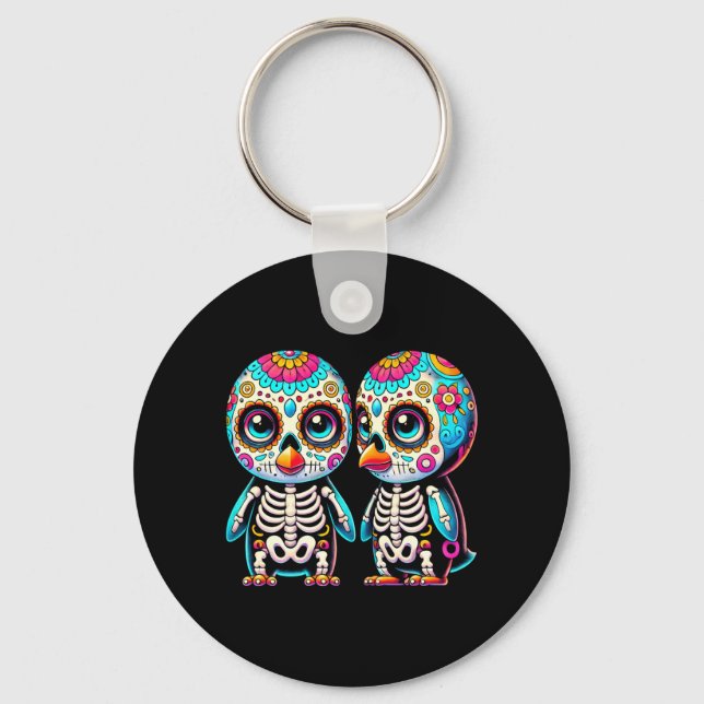 Bedårande Día De Muertos Socker Skalle Pingvin Dag Nyckelring (Framsida)